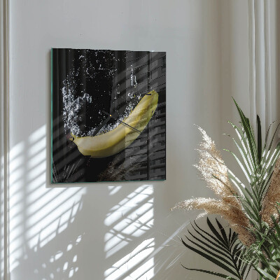Vierkante glazen wandklok Banaan