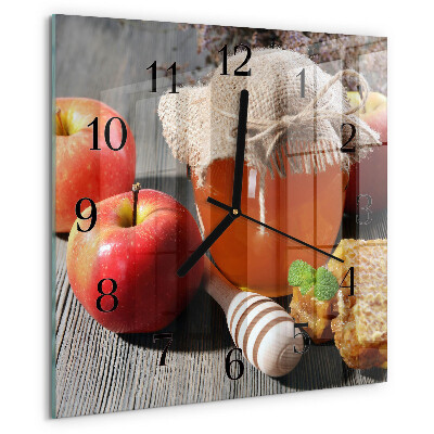 Vierkante glazen wandklok Appelhoning