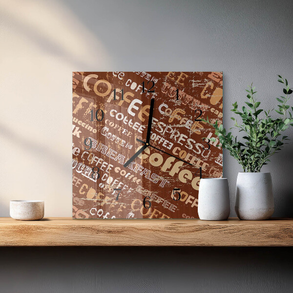 Vierkante glazen wandklok Koffie
