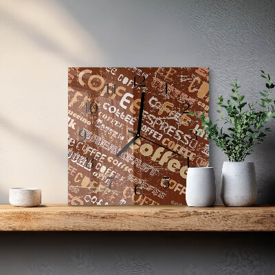 Vierkante glazen wandklok Koffie