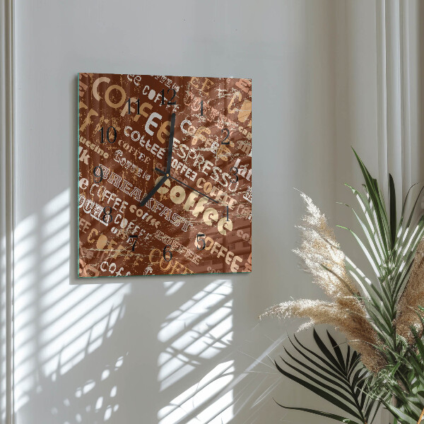 Vierkante glazen wandklok Koffie