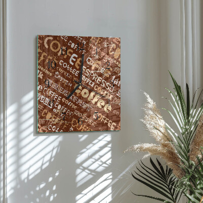 Vierkante glazen wandklok Koffie