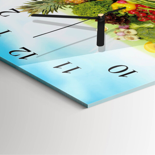 Vierkante glazen wandklok Groenten en fruit