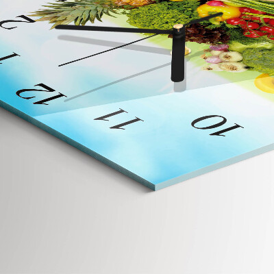 Vierkante glazen wandklok Groenten en fruit