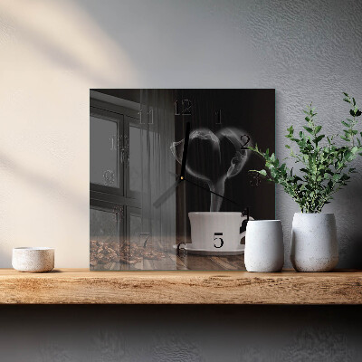Vierkante glazen wandklok Koffie