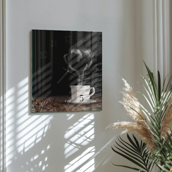 Vierkante glazen wandklok Koffie