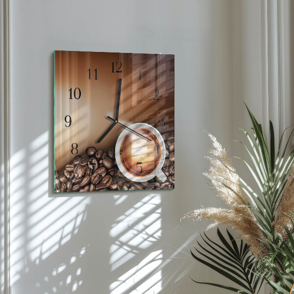 Vierkante glazen wandklok Koffie