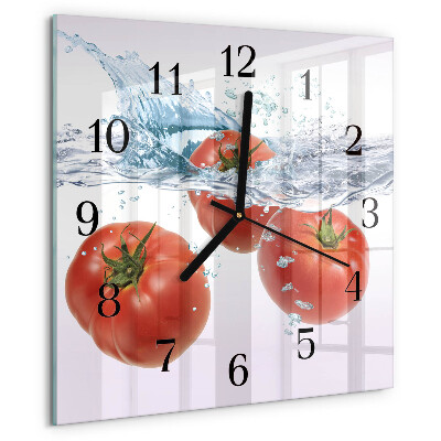 Vierkante glazen wandklok Tomaten