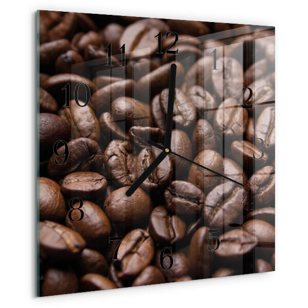Vierkante glazen wandklok Koffiebonen