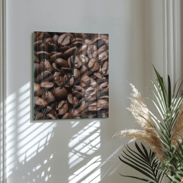 Vierkante glazen wandklok Koffiebonen