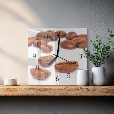 Vierkante glazen wandklok Koffiebonen