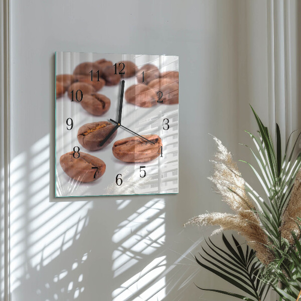 Vierkante glazen wandklok Koffiebonen