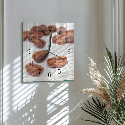 Vierkante glazen wandklok Koffiebonen