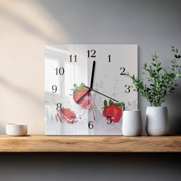 Vierkante glazen wandklok Aardbei