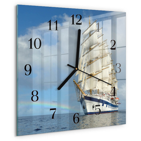 Vierkante glazen wandklok Schip