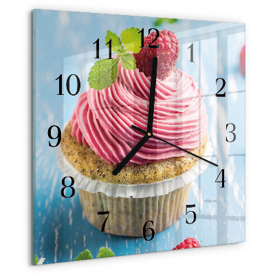 Vierkante glazen wandklok Frambozenmuffin