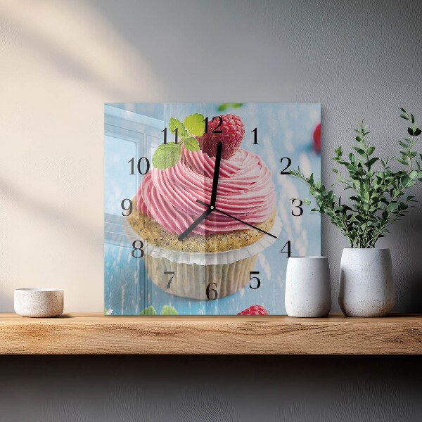 Vierkante glazen wandklok Frambozenmuffin