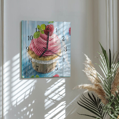 Vierkante glazen wandklok Frambozenmuffin