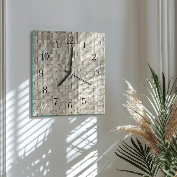 Vierkante glazen wandklok Houten mozaïek