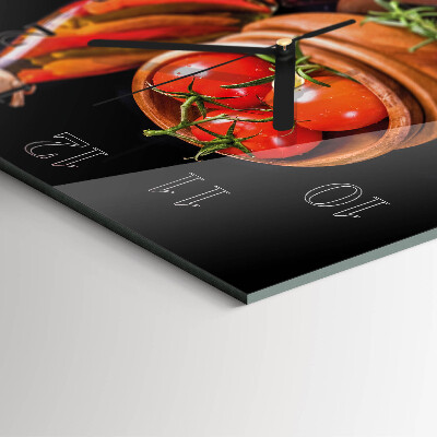 Vierkante glazen wandklok Tomaten en knoflook