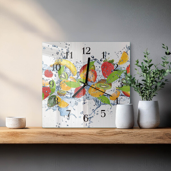 Vierkante glazen wandklok Fruitwater