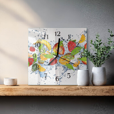 Vierkante glazen wandklok Fruitwater