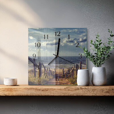 Vierkante glazen wandklok strand zee