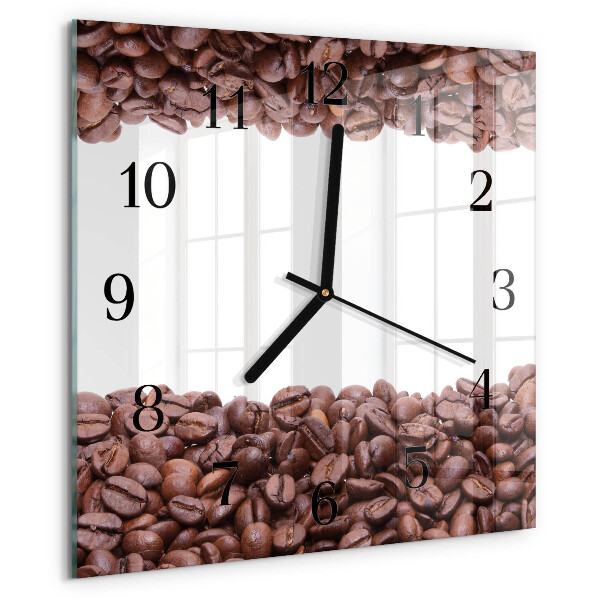 Vierkante glazen wandklok Koffiebonen