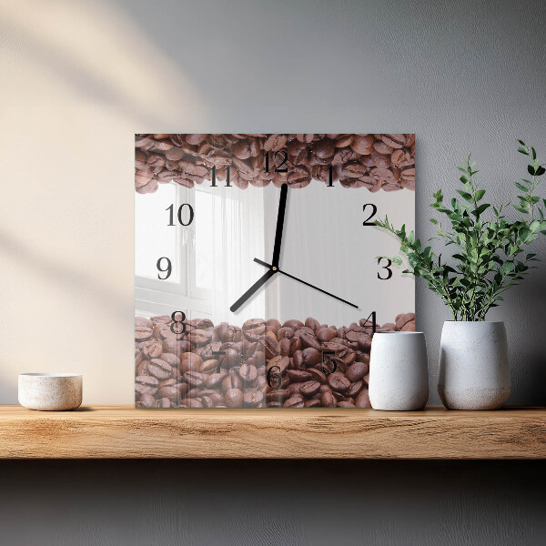 Vierkante glazen wandklok Koffiebonen