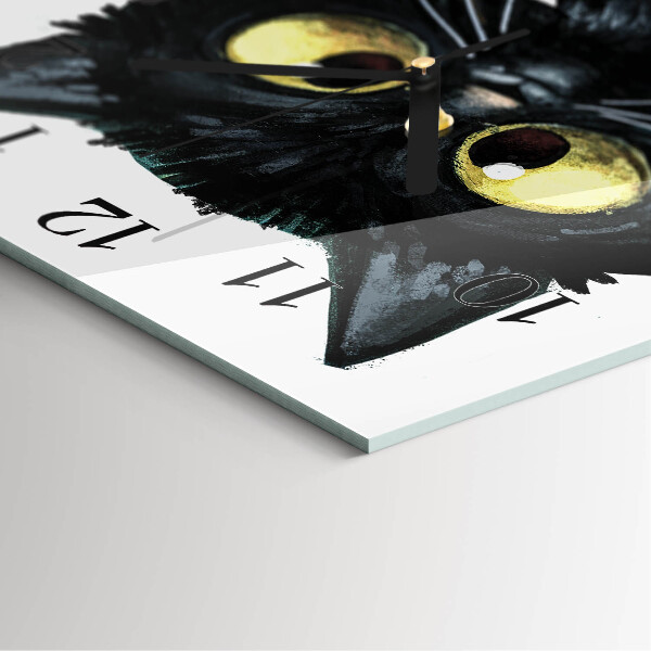 Vierkante glazen wandklok Zwarte kat