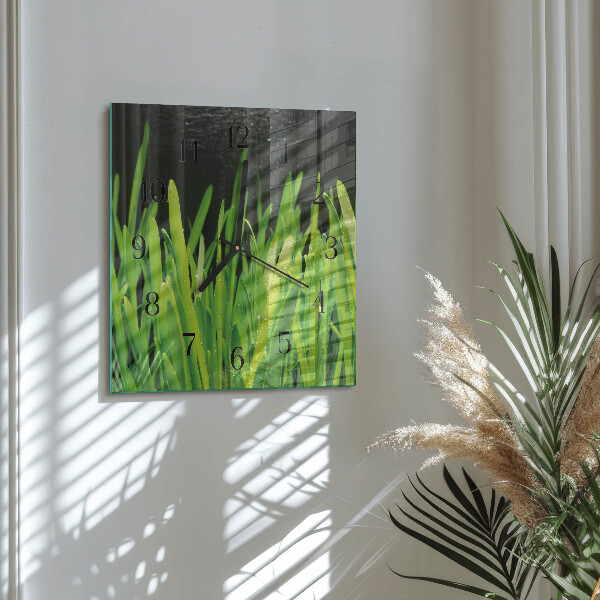 Vierkante glazen wandklok Gras