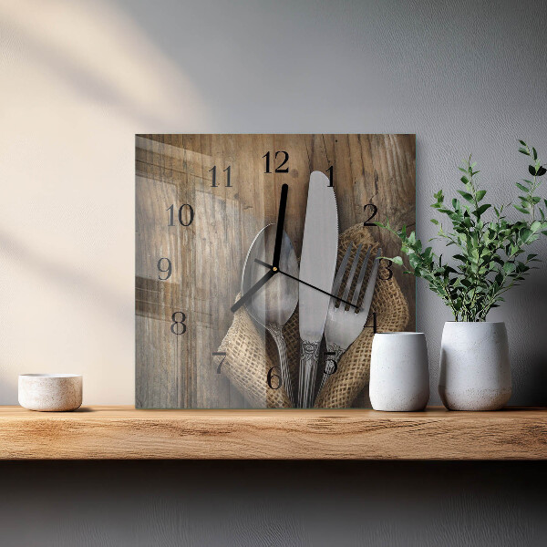 Vierkante glazen wandklok Bestek