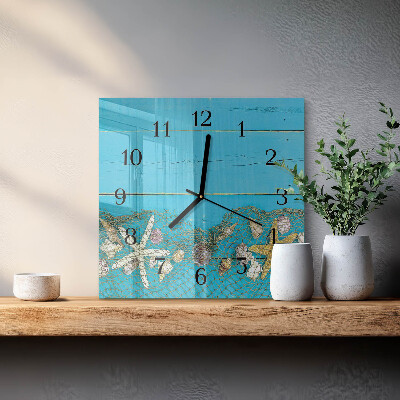 Vierkante glazen wandklok Zeeschatten