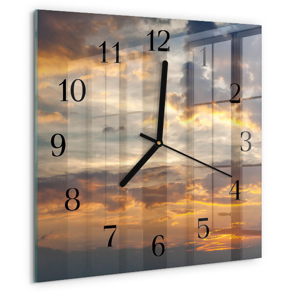 Vierkante glazen wandklok Zonsondergang