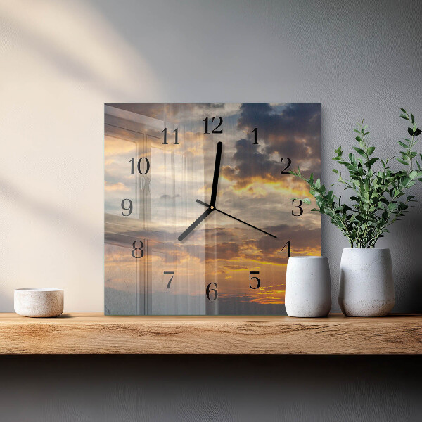Vierkante glazen wandklok Zonsondergang