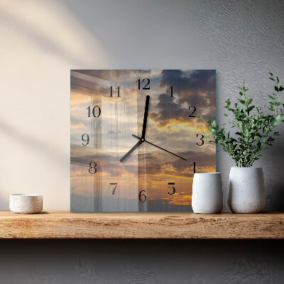 Vierkante glazen wandklok Zonsondergang