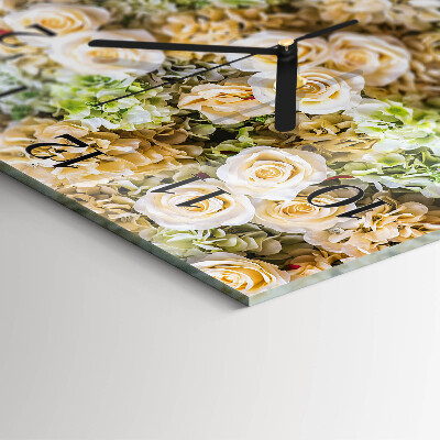Vierkante glazen wandklok Elegante bloemen