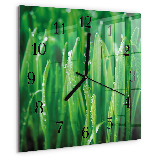 Vierkante glazen wandklok Groen gras