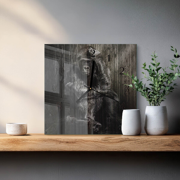 Vierkante glazen wandklok Gorilla