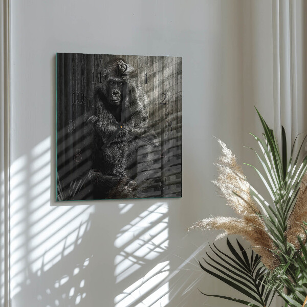 Vierkante glazen wandklok Gorilla