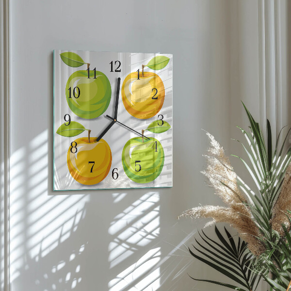Vierkante glazen wandklok Appels