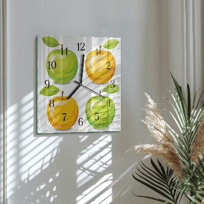 Vierkante glazen wandklok Appels