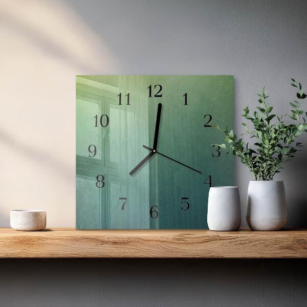 Vierkante glazen wandklok Groene gradiënt