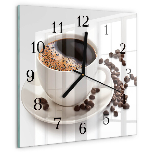 Vierkante glazen wandklok Kopje koffie