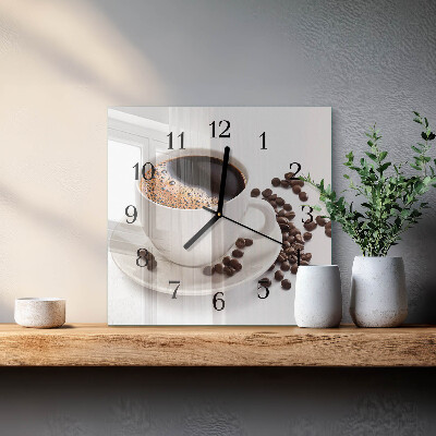 Vierkante glazen wandklok Kopje koffie