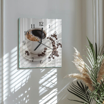 Vierkante glazen wandklok Kopje koffie