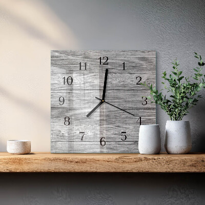 Vierkante glazen wandklok Grijs hout