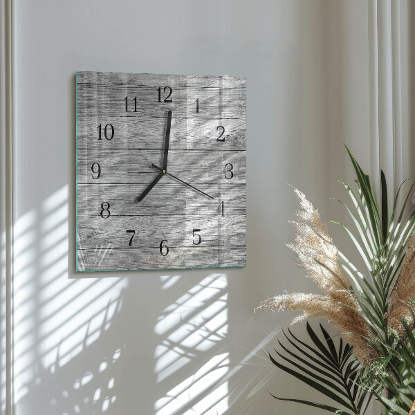 Vierkante glazen wandklok Grijs hout