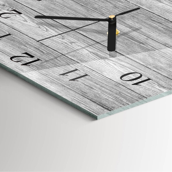 Vierkante glazen wandklok Grijs hout