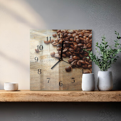 Vierkante glazen wandklok Koffiebonen